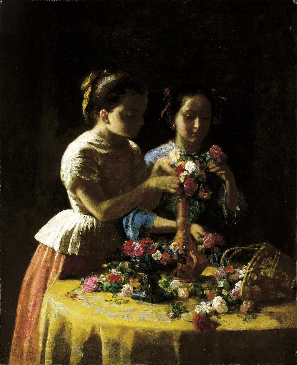 Jenter og blomster, 1855. av George Cochran Lambdin