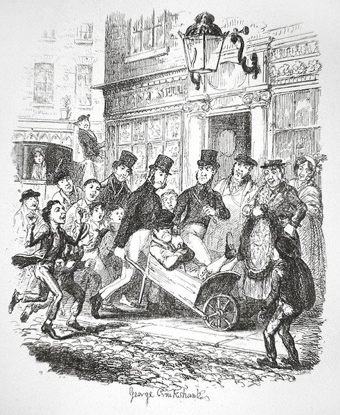 En lommetyv i varetekt, ca. 1835 (gravering) av George Cruikshank