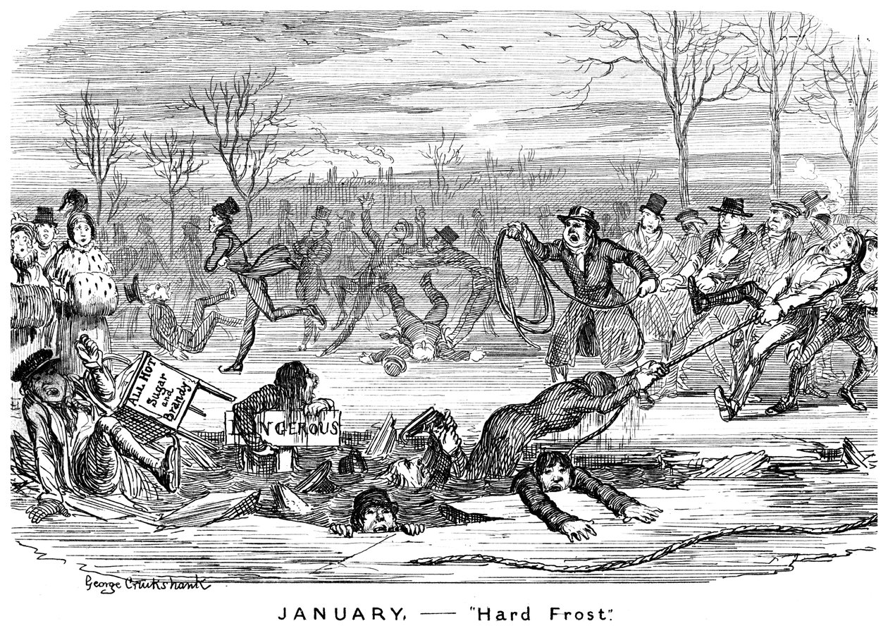 Januar - Hard Frost, 1800-tallet. av George Cruikshank