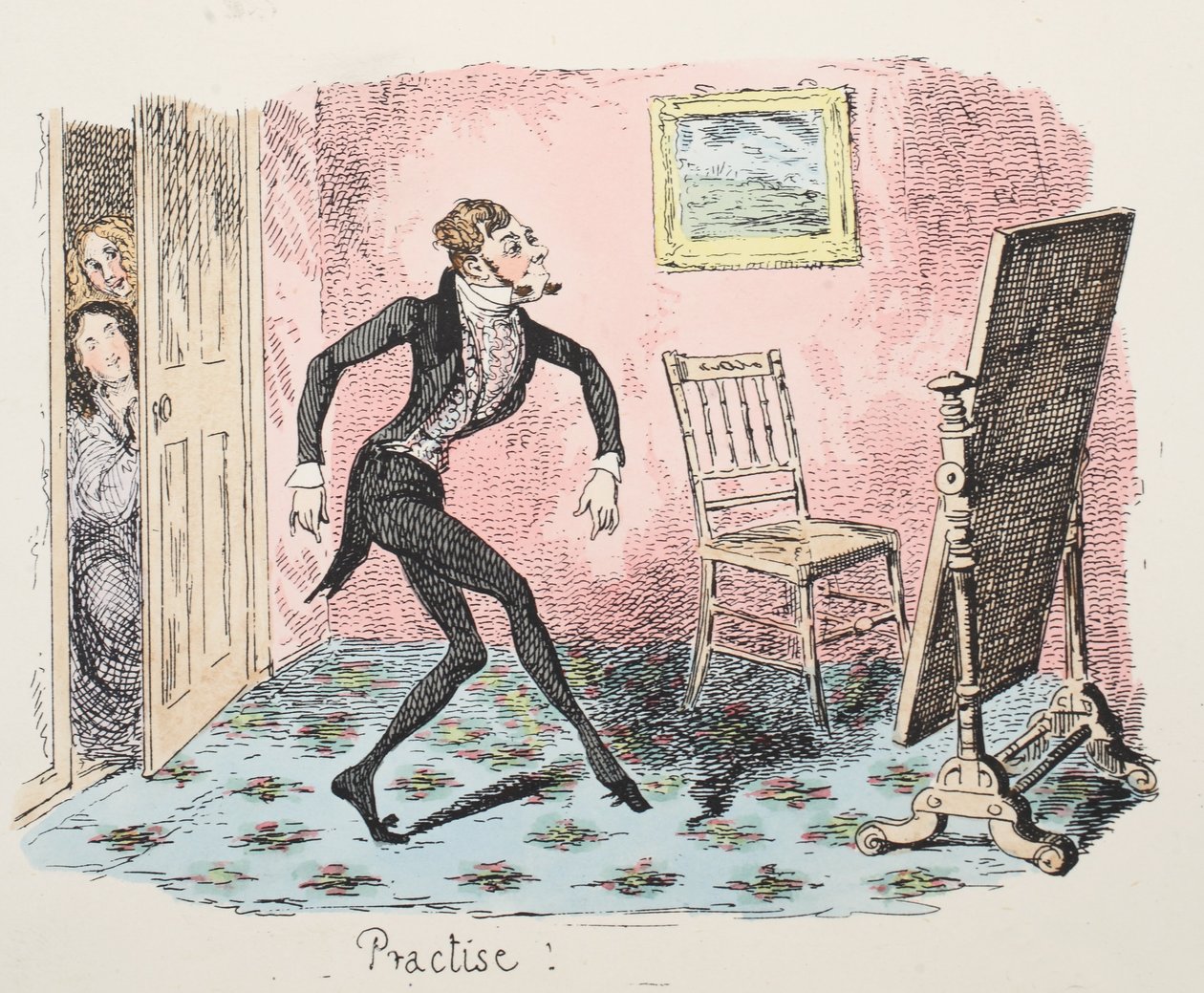 Øv, pub. 1832 (håndfarget gravering) av George Cruikshank