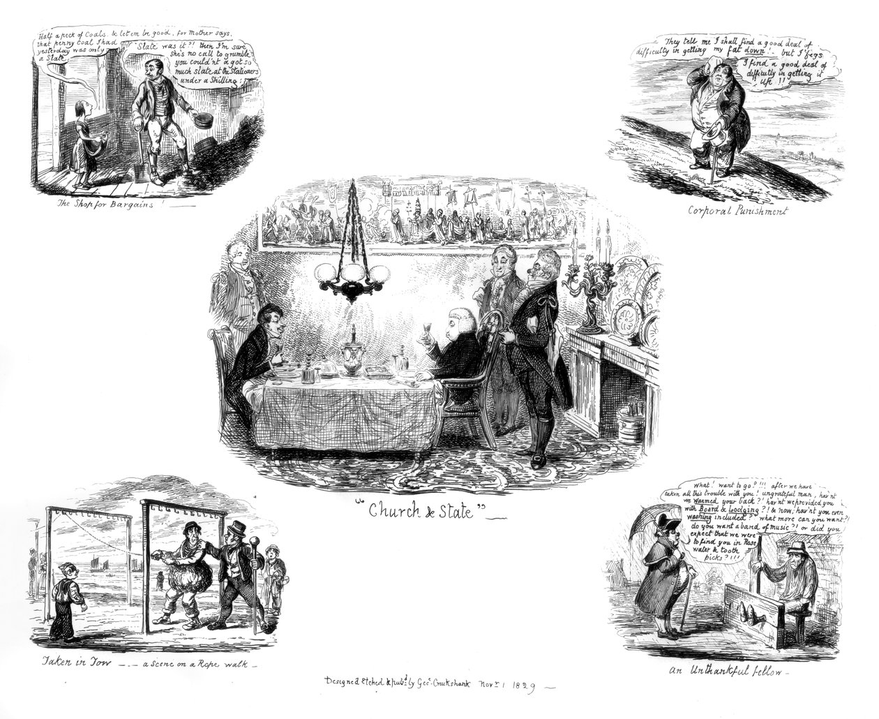 Forskjellige tegneserier, 1829. av George Cruikshank