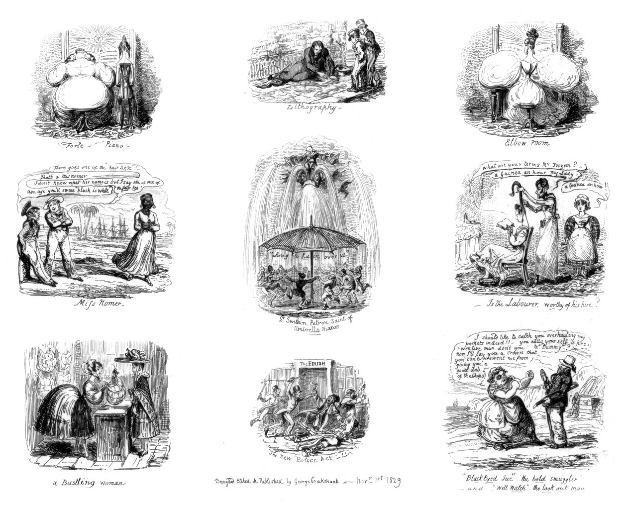 Forskjellige tegneserier, 1829. av George Cruikshank