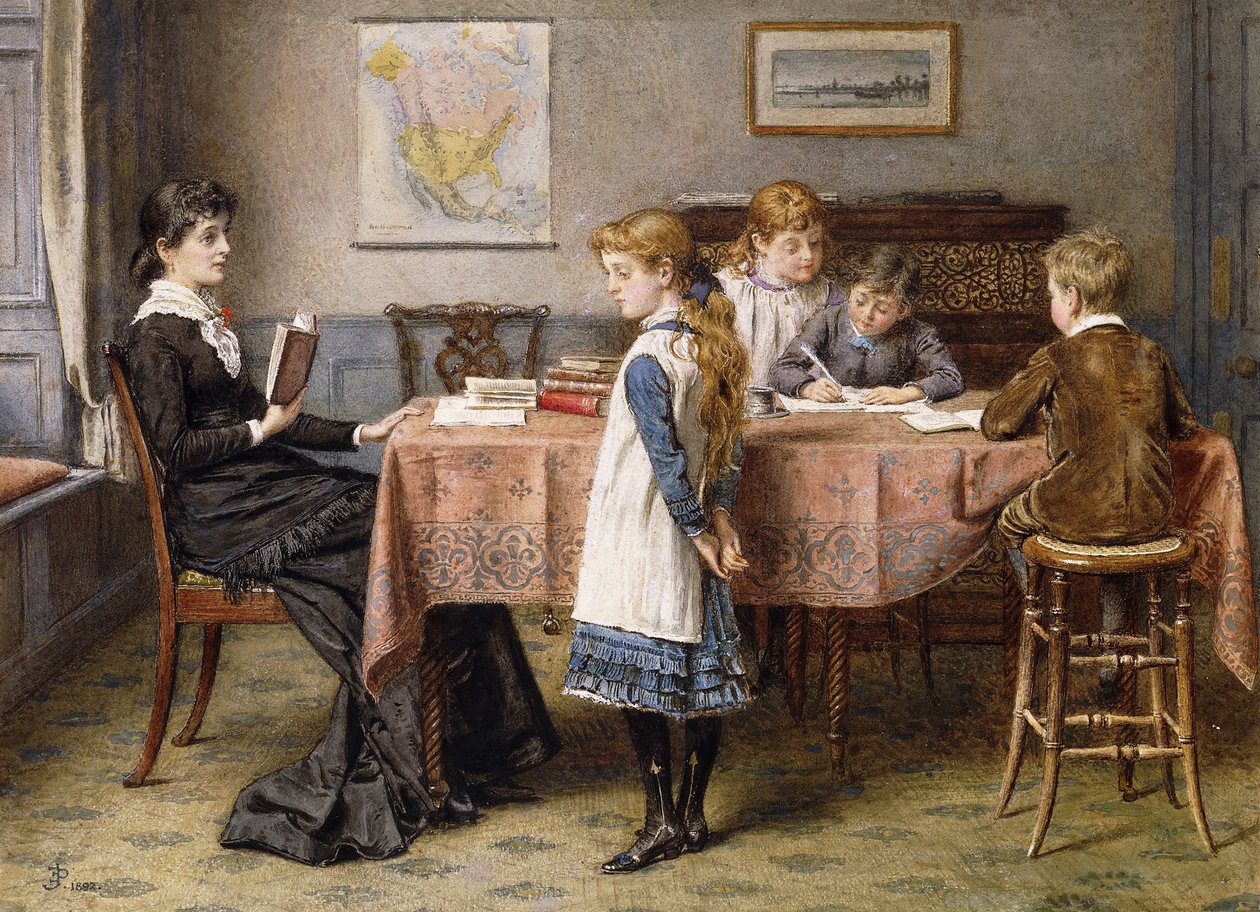 Leksjonen, 1892 av George Goodwin Kilburne