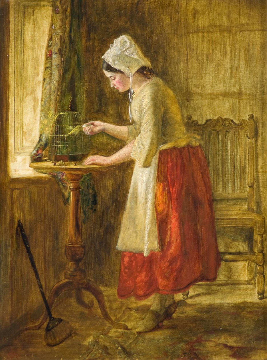 Mate fuglen (olje på panel) av George Hay