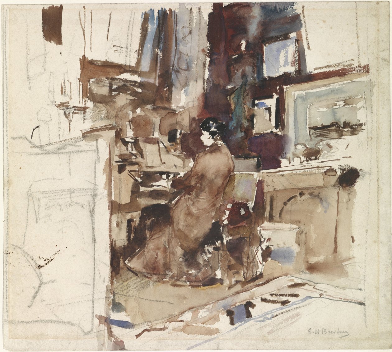 Dame i et studio bak et harmonium av George Hendrik Breitner