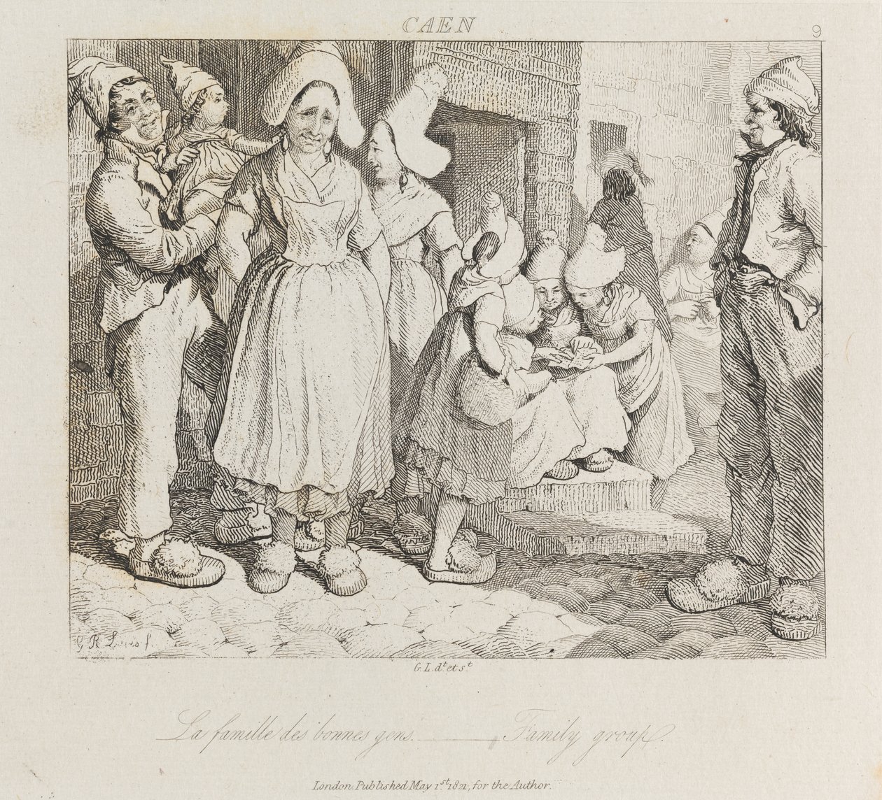 Familiegruppe, Caen, ca. 1821 (radering) av George Robert Lewis