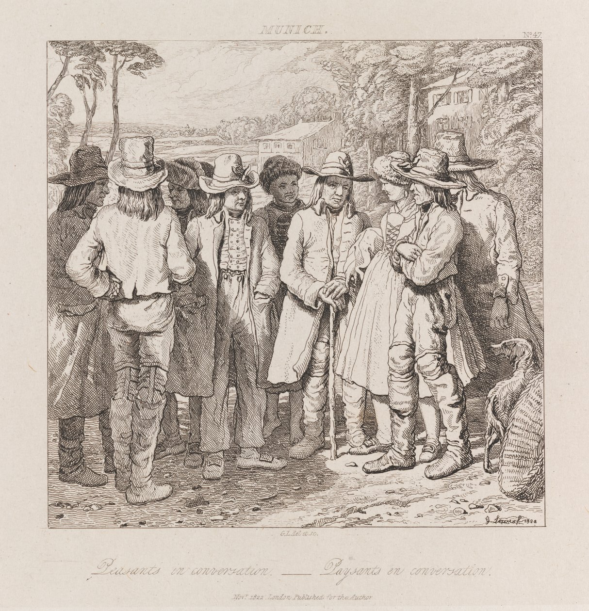 Peasants Conversing, München, ca. 1821 (radering) av George Robert Lewis