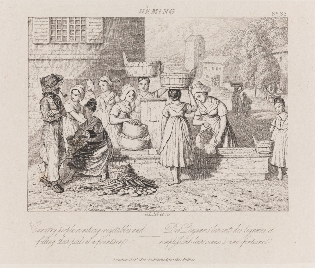 Vasking av grønnsaker, Heming, ca. 1821 (etsing) av George Robert Lewis
