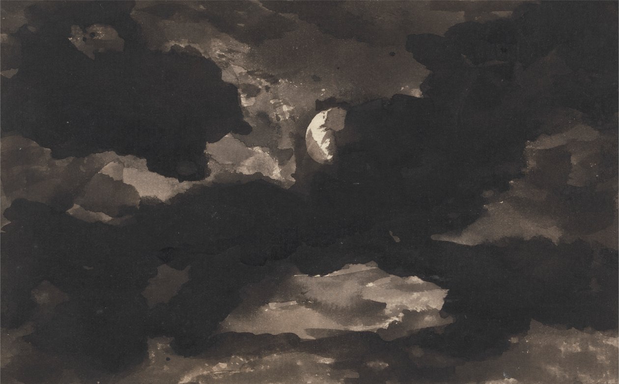 Studie av en skyet månebelyst himmel av George Romney