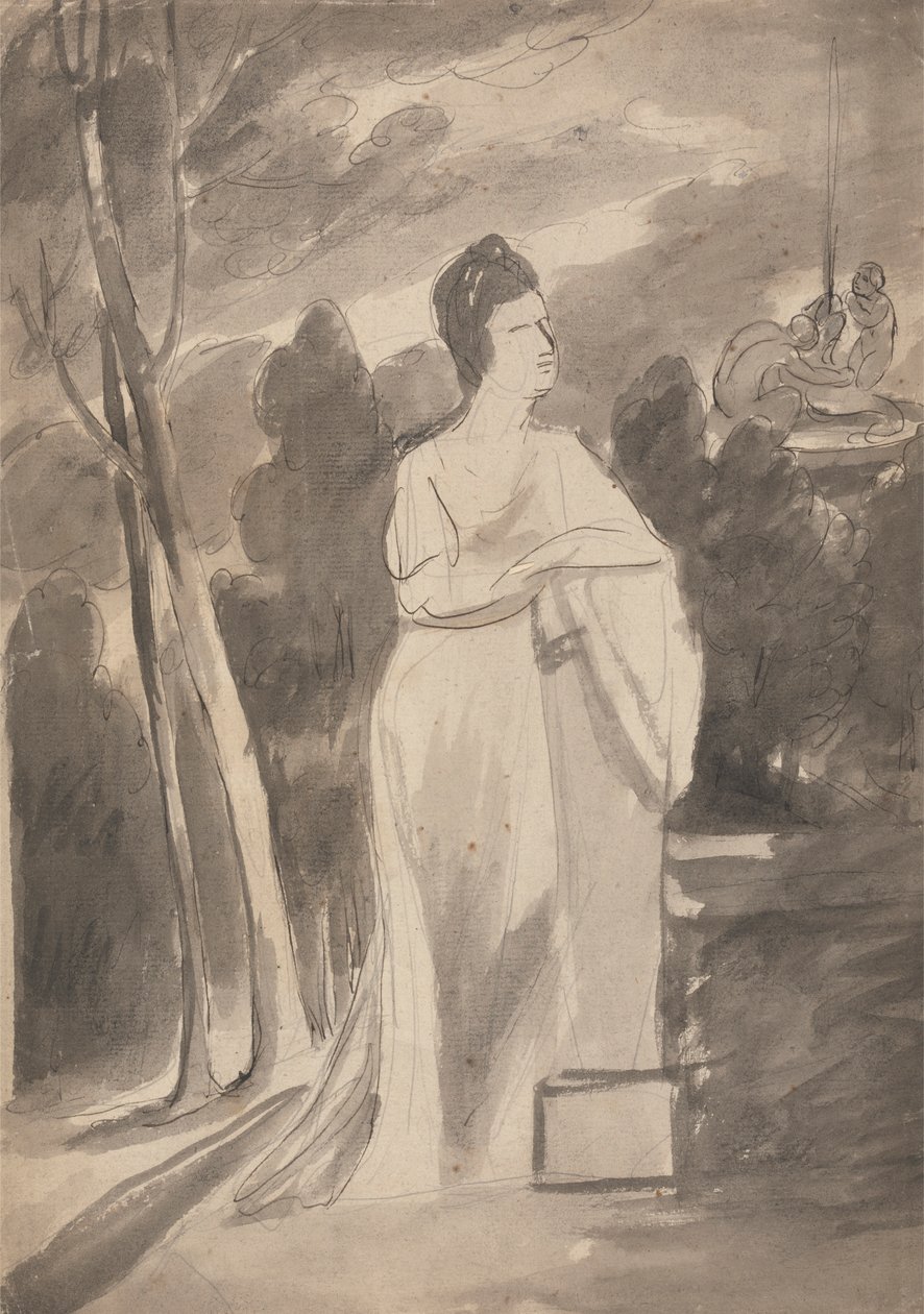 Kvinne ved en kolonne av George Romney