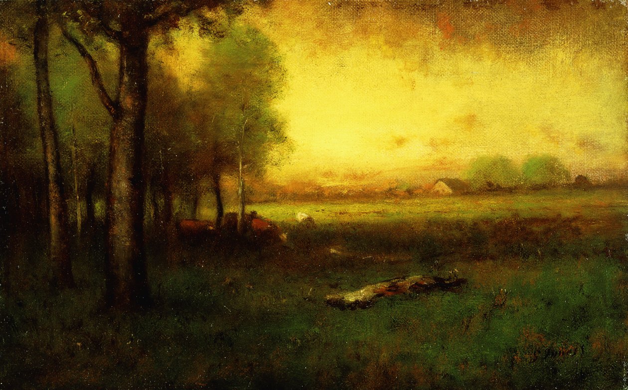 Kyr beiter ved solnedgang, av George Snr. Inness