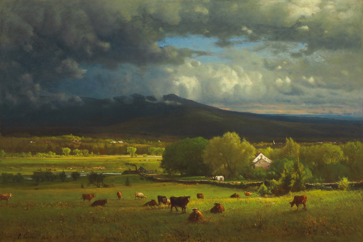 Solnedgang ved elven, 1867 av George Snr. Inness