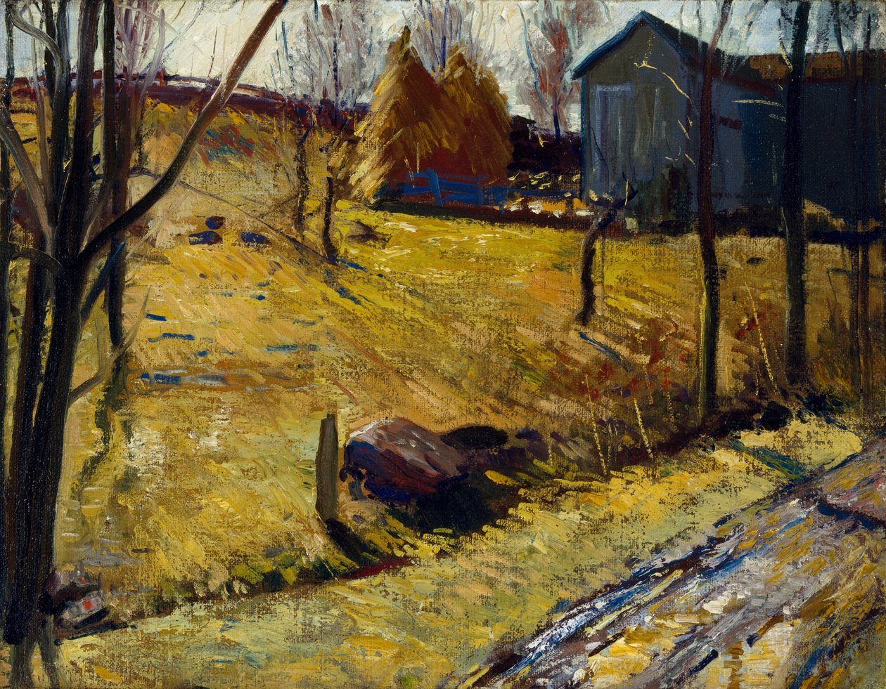 Haystacks and Barn, 1909 av George Wesley Bellows