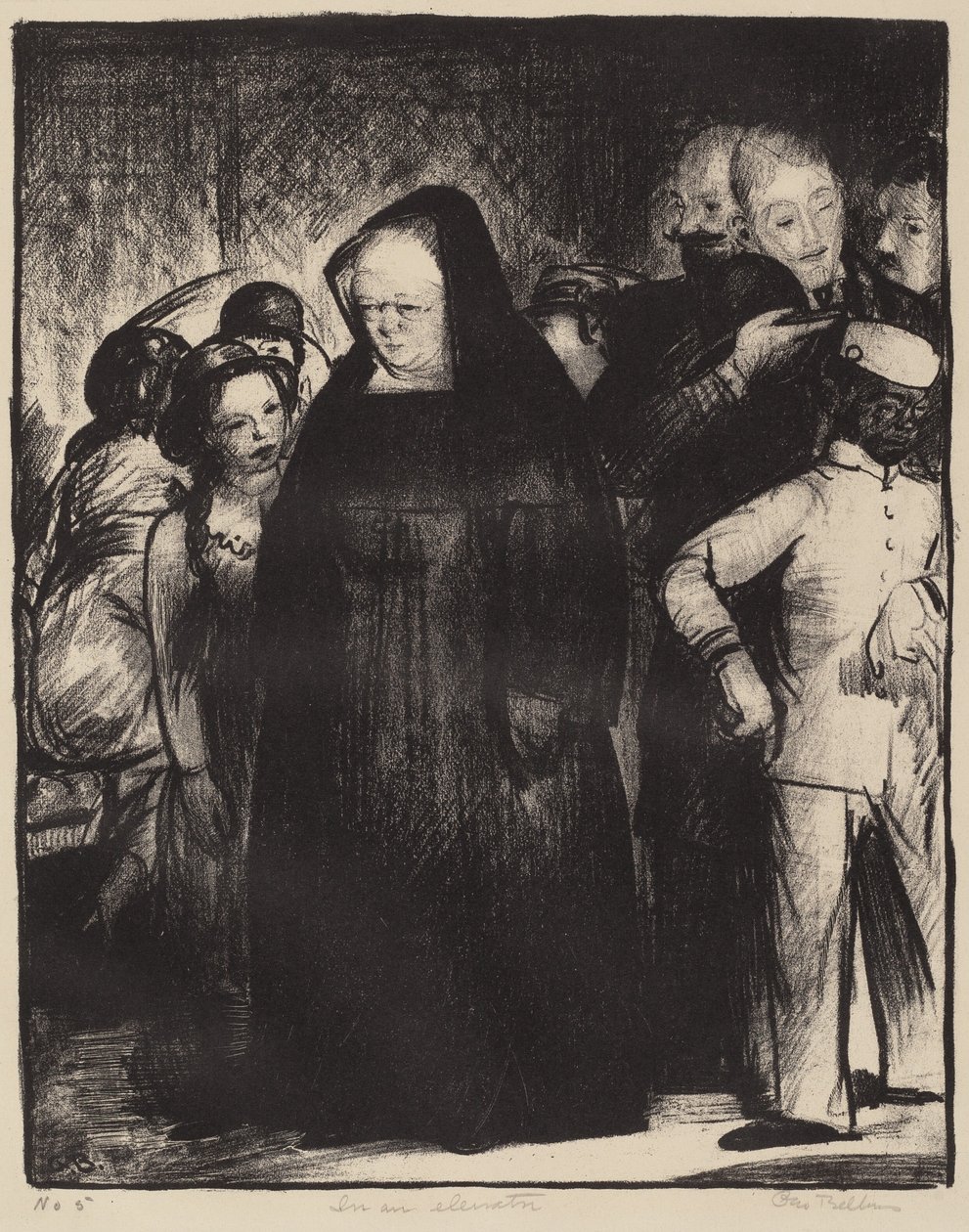 I en heis, 1916. av George Wesley Bellows