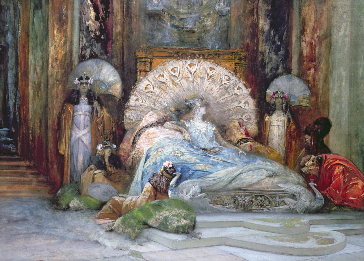 Sarah Bernhardt i tittelrollen "Theodora", av Victorien Sardou, produsert i Paris i 1884, 1902 av Georges Clairin