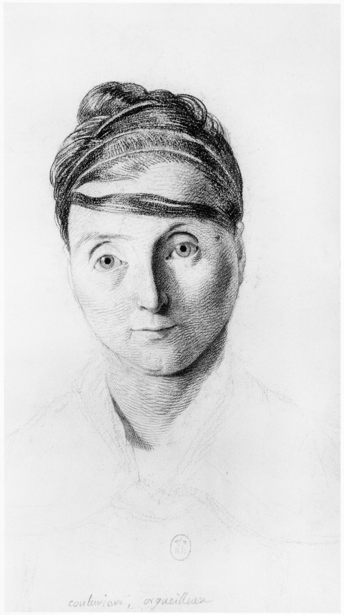En stolt dressmaker, sett forfra, illustrasjon fra en upublisert avhandling av Jean Etienne Dominique Esquirol (1772-1840) om galningene på Salpetriere-asylet, ca. 1818 av Georges Francois Gabriel