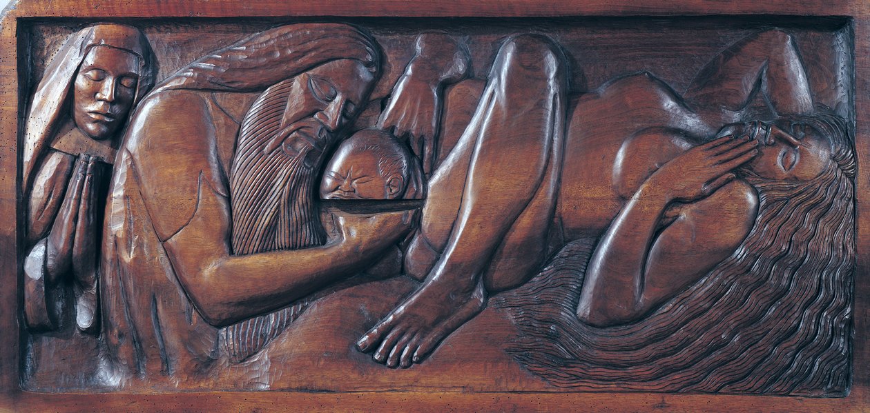 Fødsel, sengepanel i tre, 1894 (tre) av Georges Lacombe