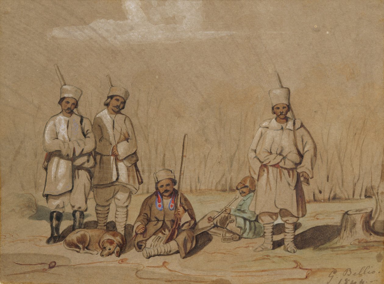 Soldiers Relaxing, 1844 (wc und gouache på papir) av Georges de Bellio
