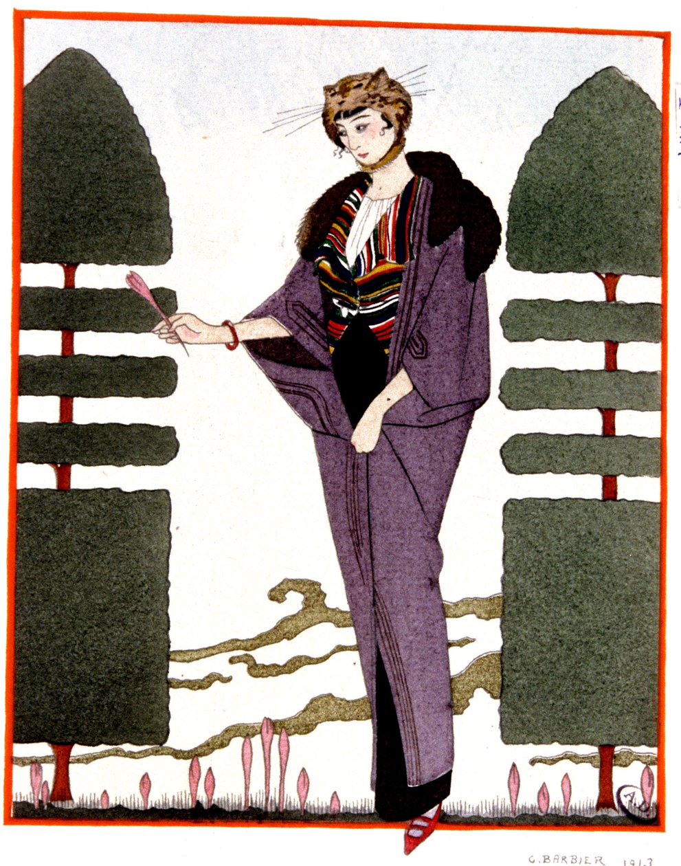Mme Paquins reisefrakk, gravering 1914 av Georges Barbier