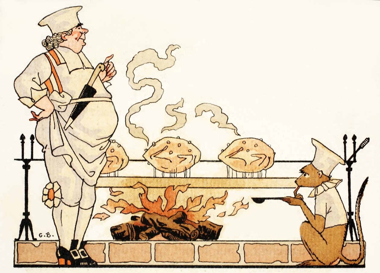 Steking på spidd (pochoir-trykk) av Georges Barbier