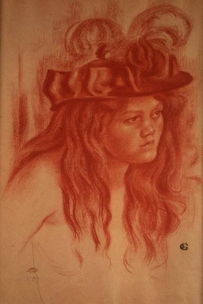 Ung jente med hatt (fargestift) av Georges Lemmen