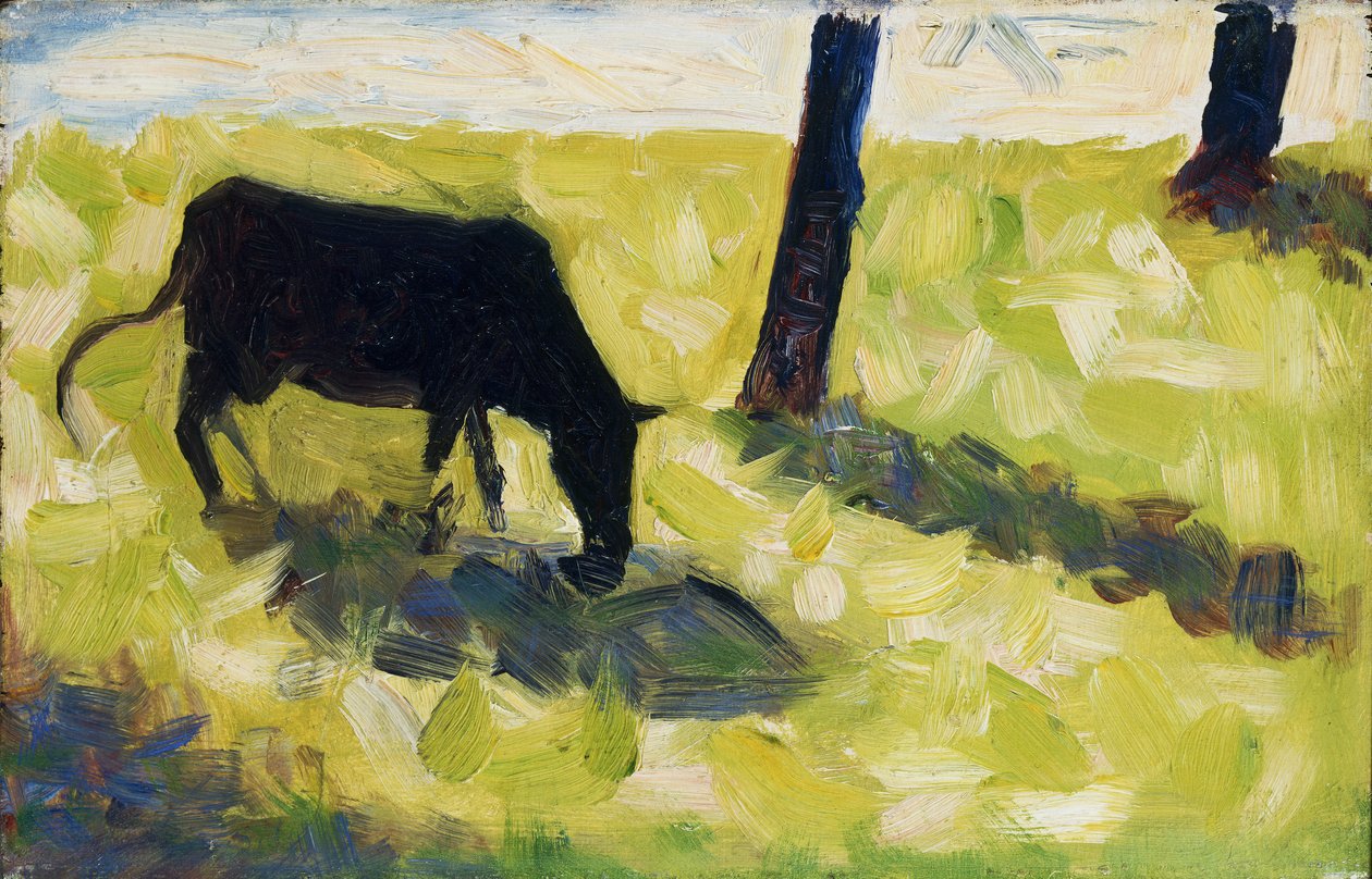 Svart ku i en eng av Georges Seurat