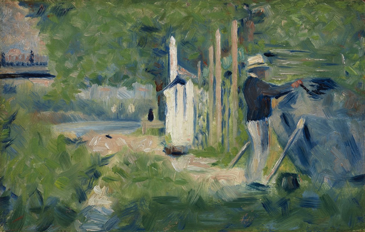 Mann som maler båten sin, ca. 1883 (panel) av Georges Seurat