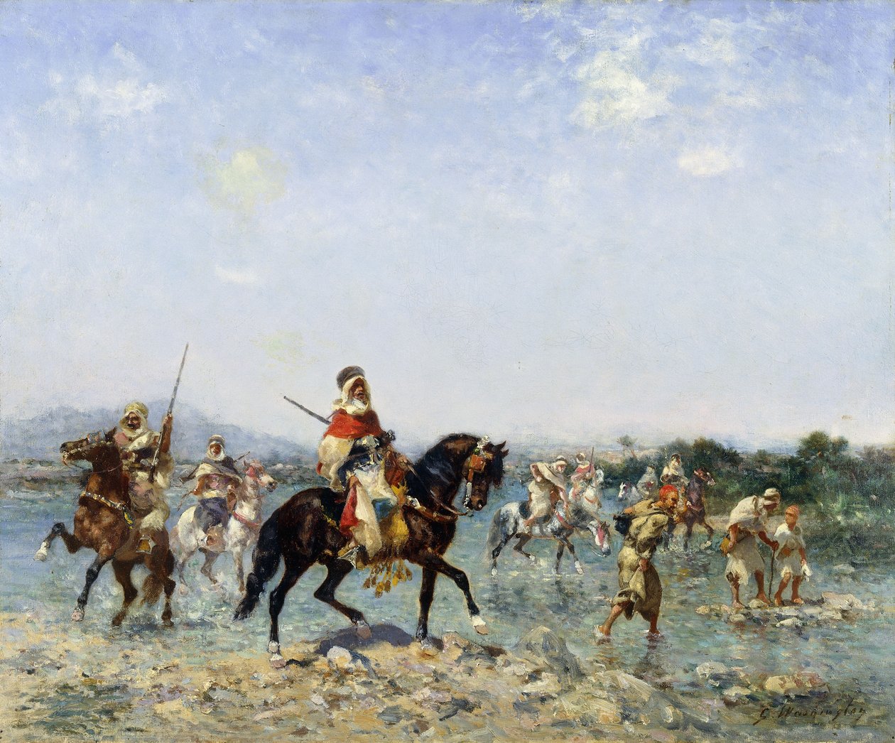 Arabisk kavaleri forser en strøm, av Georges Washington