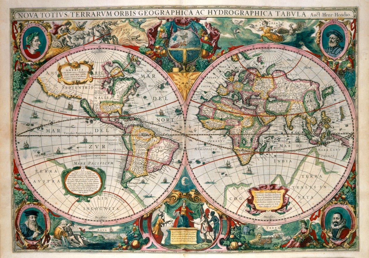 Verdenskart, Amsterdam 1633 av Gerard (after) Mercator