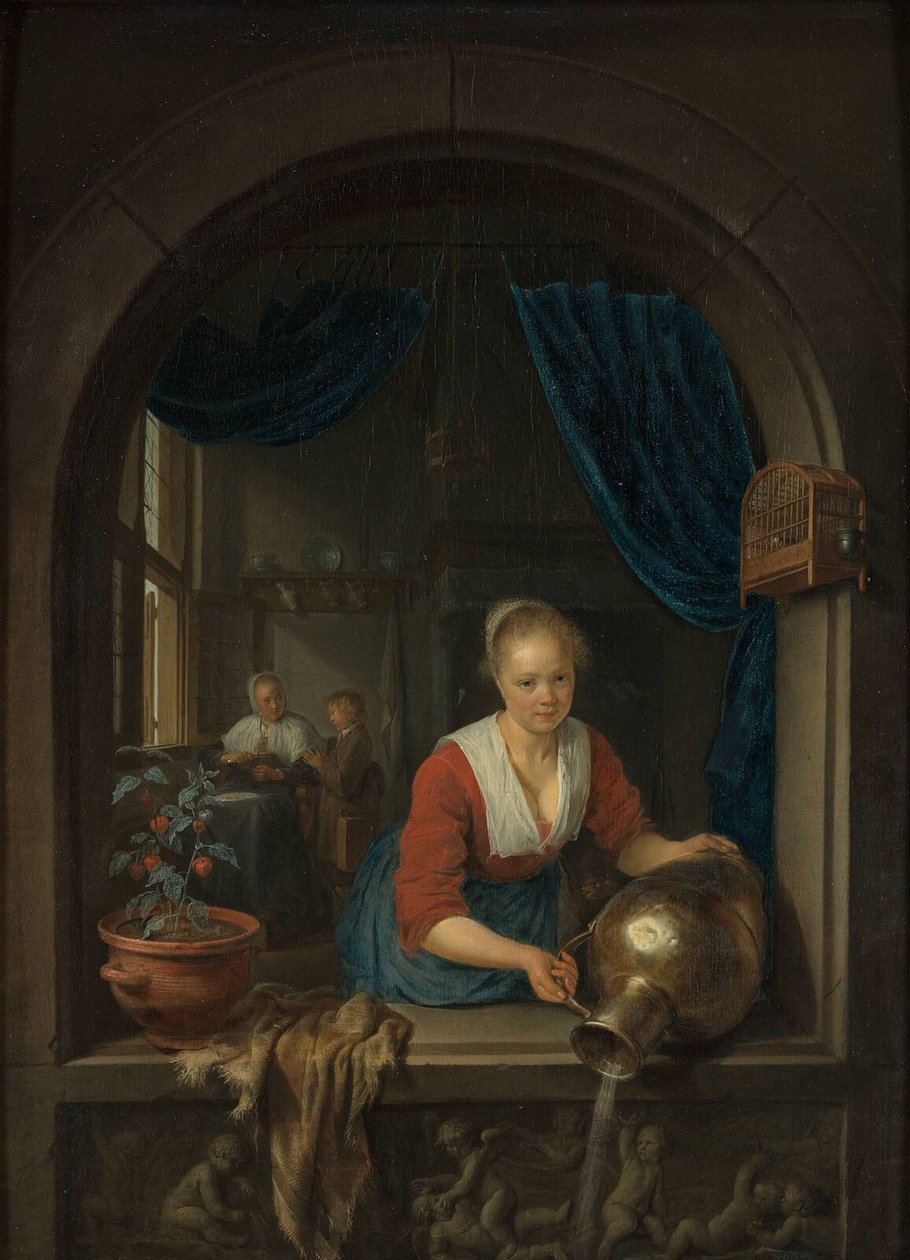 Hushjelp ved vinduet, ca. 1660 av Gerrit Dou