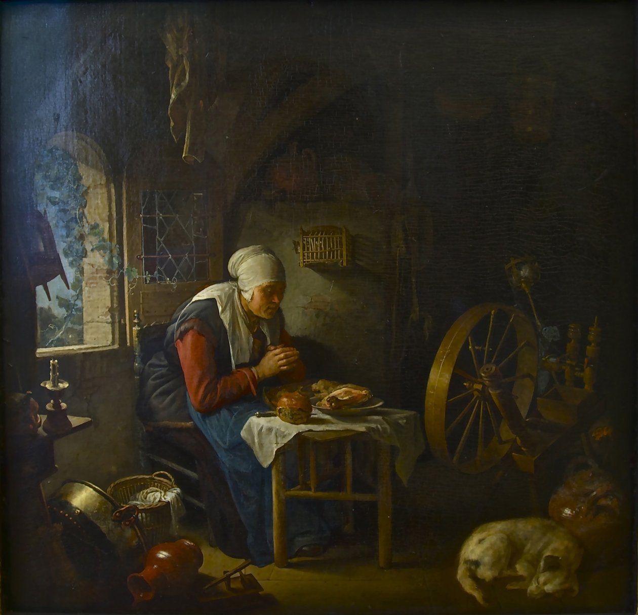 Spinnerens bønn, 1645 av Gerrit Dou