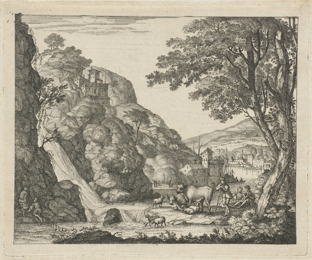 Hyrde med dyr ved en foss av Gerard Melder