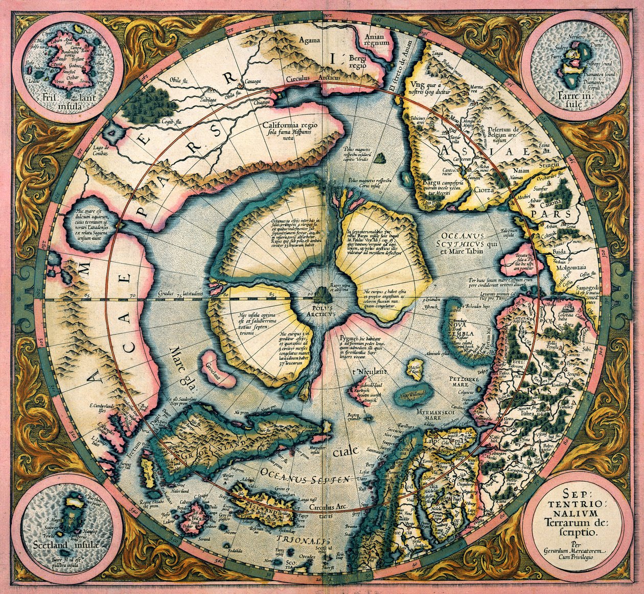 Kart over Arktis, 1595 av Gerardus Mercator