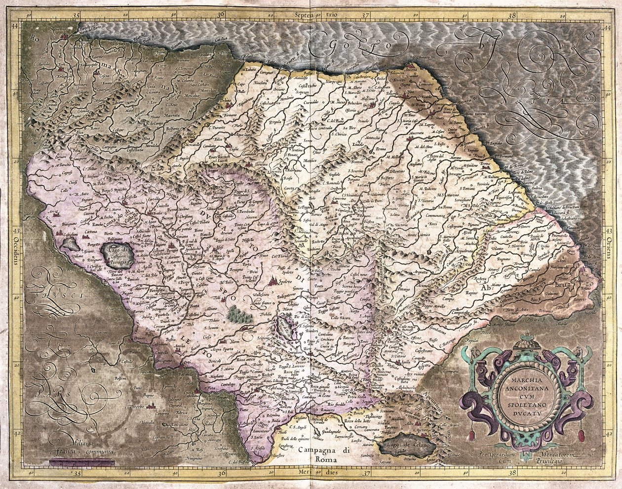 Ancona og Spoleto, Italia (gravering av Gerardus Mercator