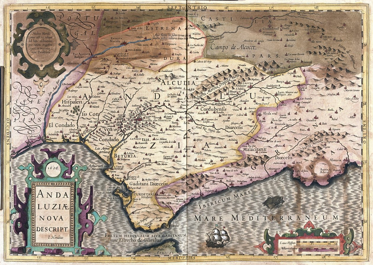 Andalusia, Spania (gravering av Gerardus Mercator