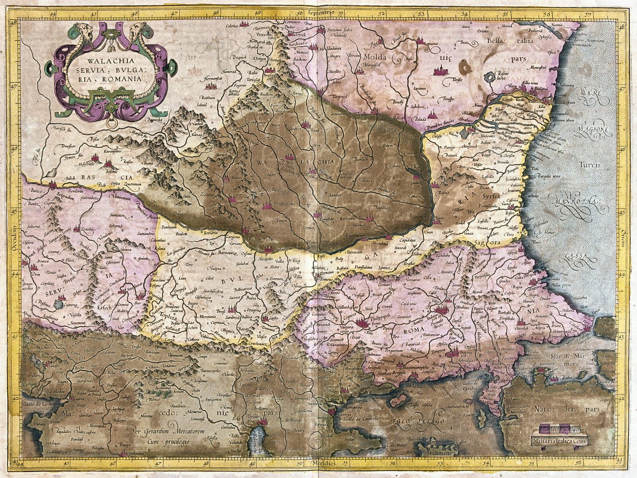 Bulgaria og Romania (gravering av Gerardus Mercator