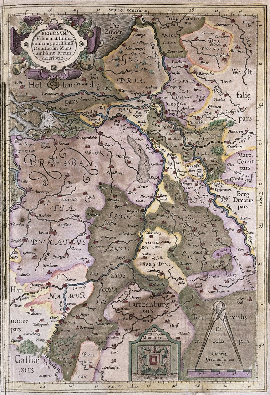 Holland og Brabant, Belgia (gravering av Gerardus Mercator