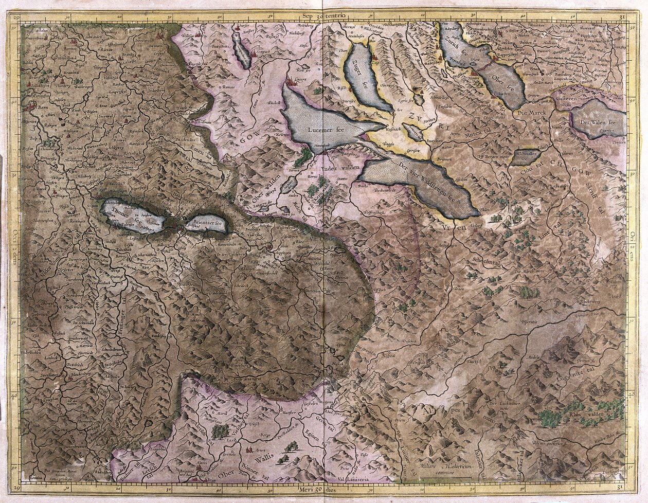 Innsjøer i Sveits (gravering av Gerardus Mercator