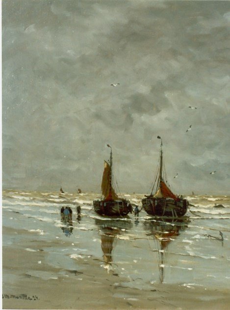 Bomber og fiskere på stranden av Gerhard Morgenstjerne Munthe