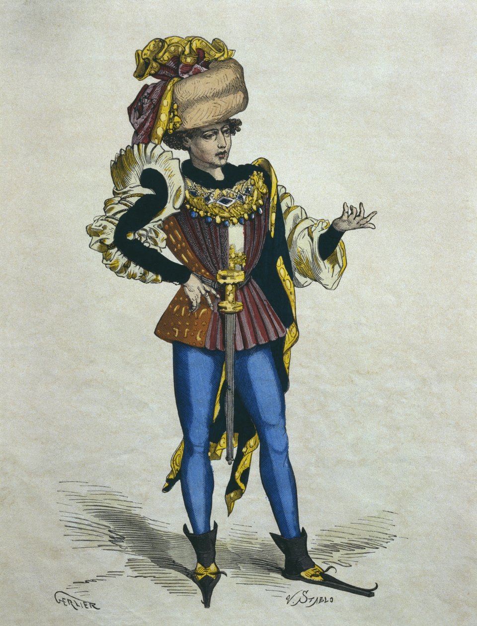 Ung elegant mann i 1480, illustrasjon fra 