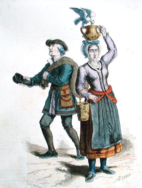 Melkeselger og skoselger (fargegravering) av Gerlier (after)