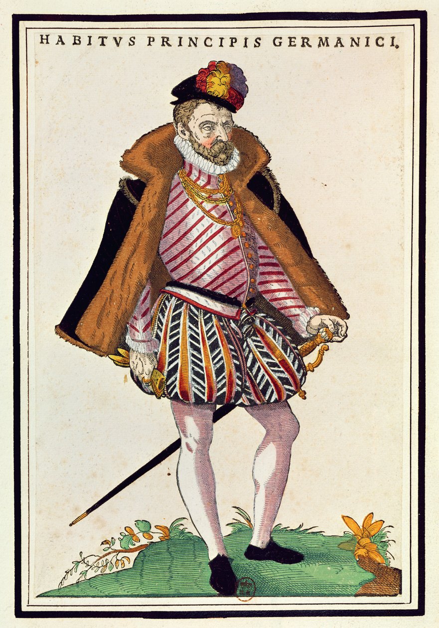 Tysk adelsmann, 1572 (fargegravering) av German School
