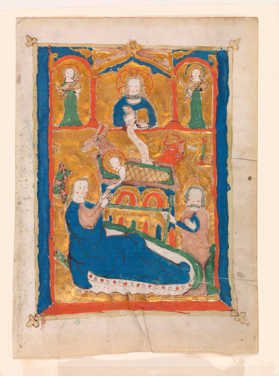 Maria med det liggende barnet (wc på vellum) av German School