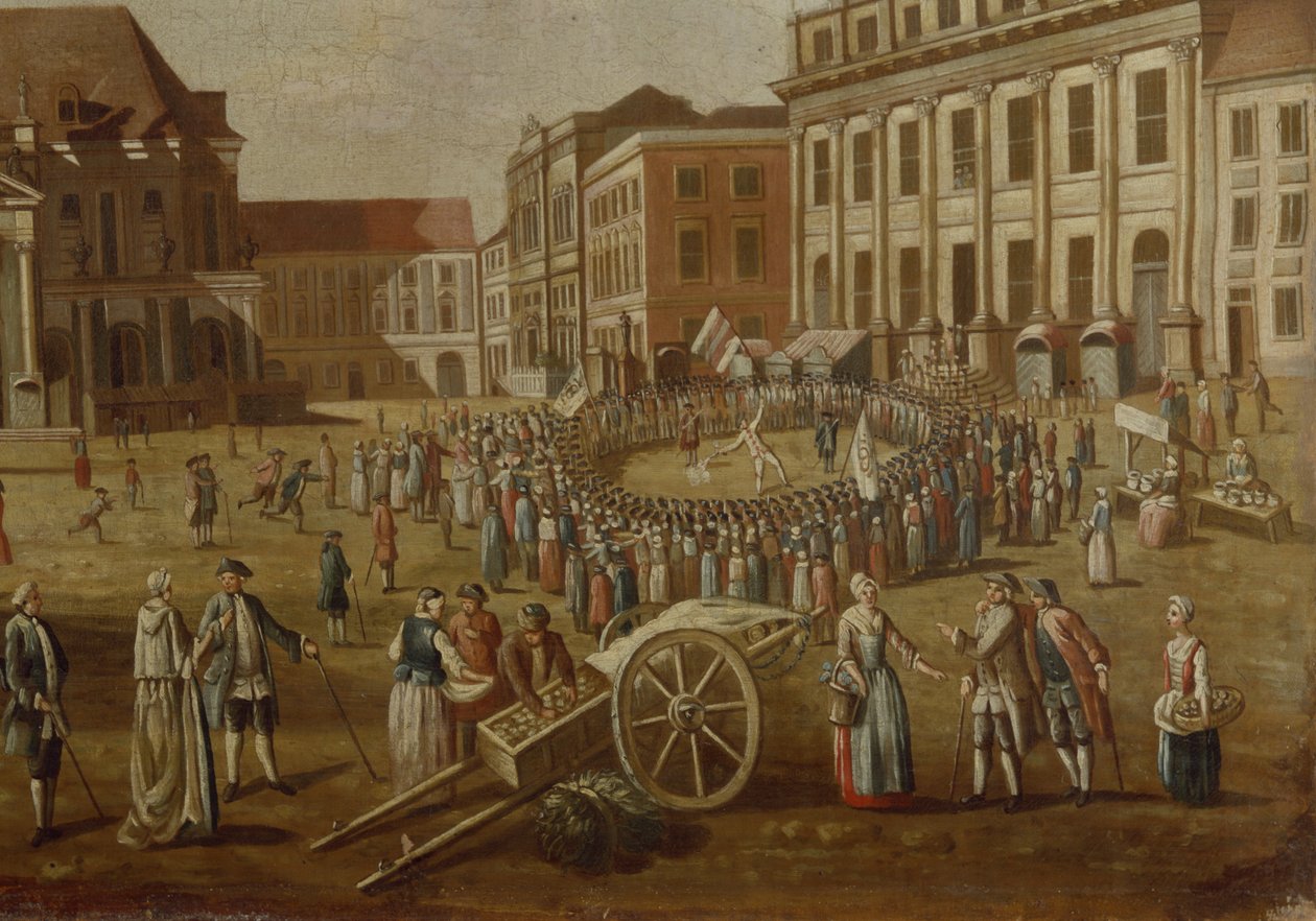 Gateartister i Alter Markt, 1771 (detalj fra 330438) av German School