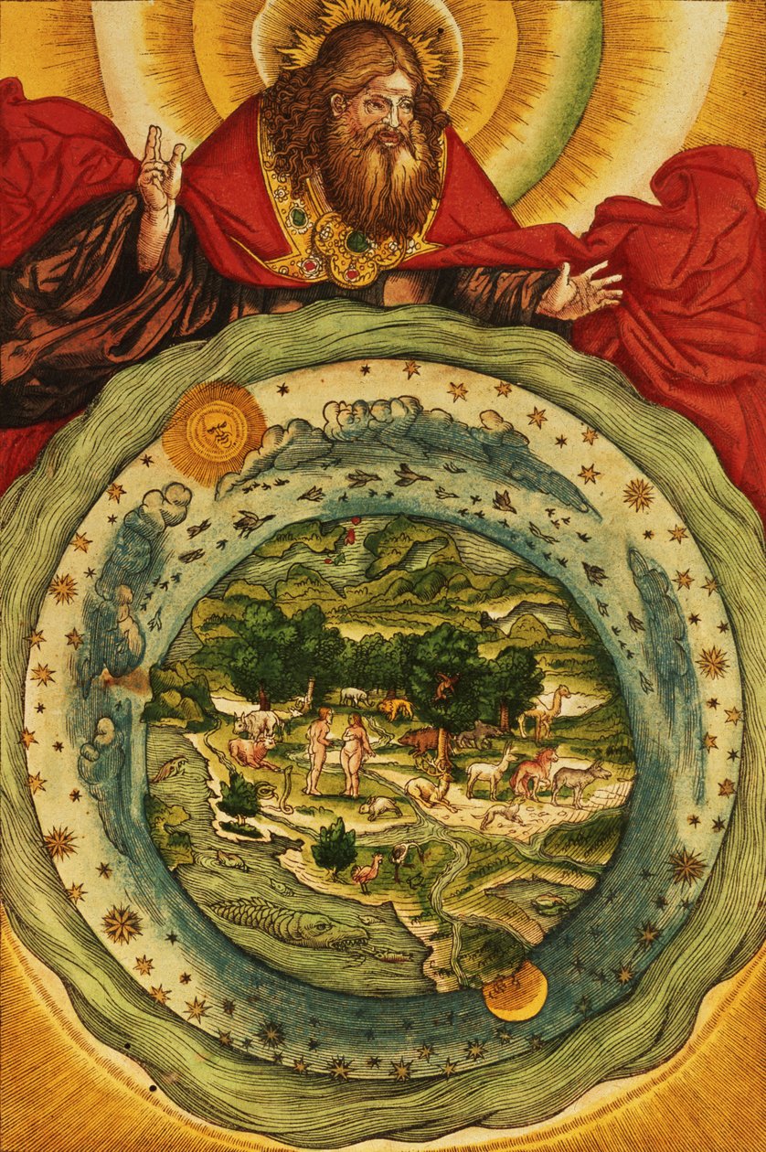 Skapelsen, fra Lutherbibelen, ca. 1530 (farget tresnitt) av German School