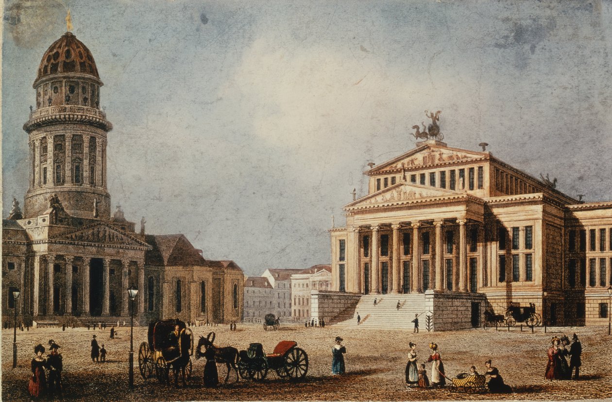 Det kongelige teater og den nye kirke, 1833 (håndfarget gravering) av German School