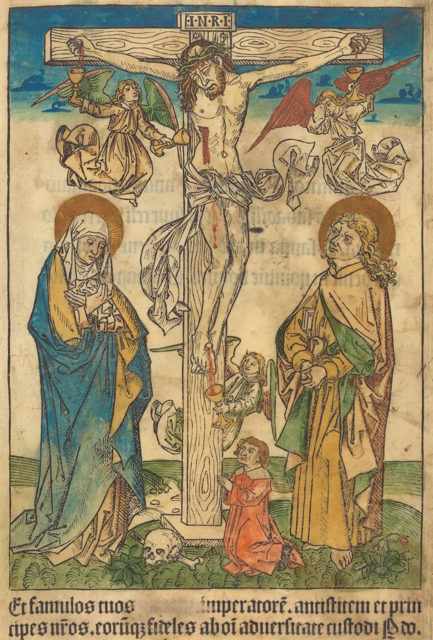 Kristus på korset med engler av German 15th Century