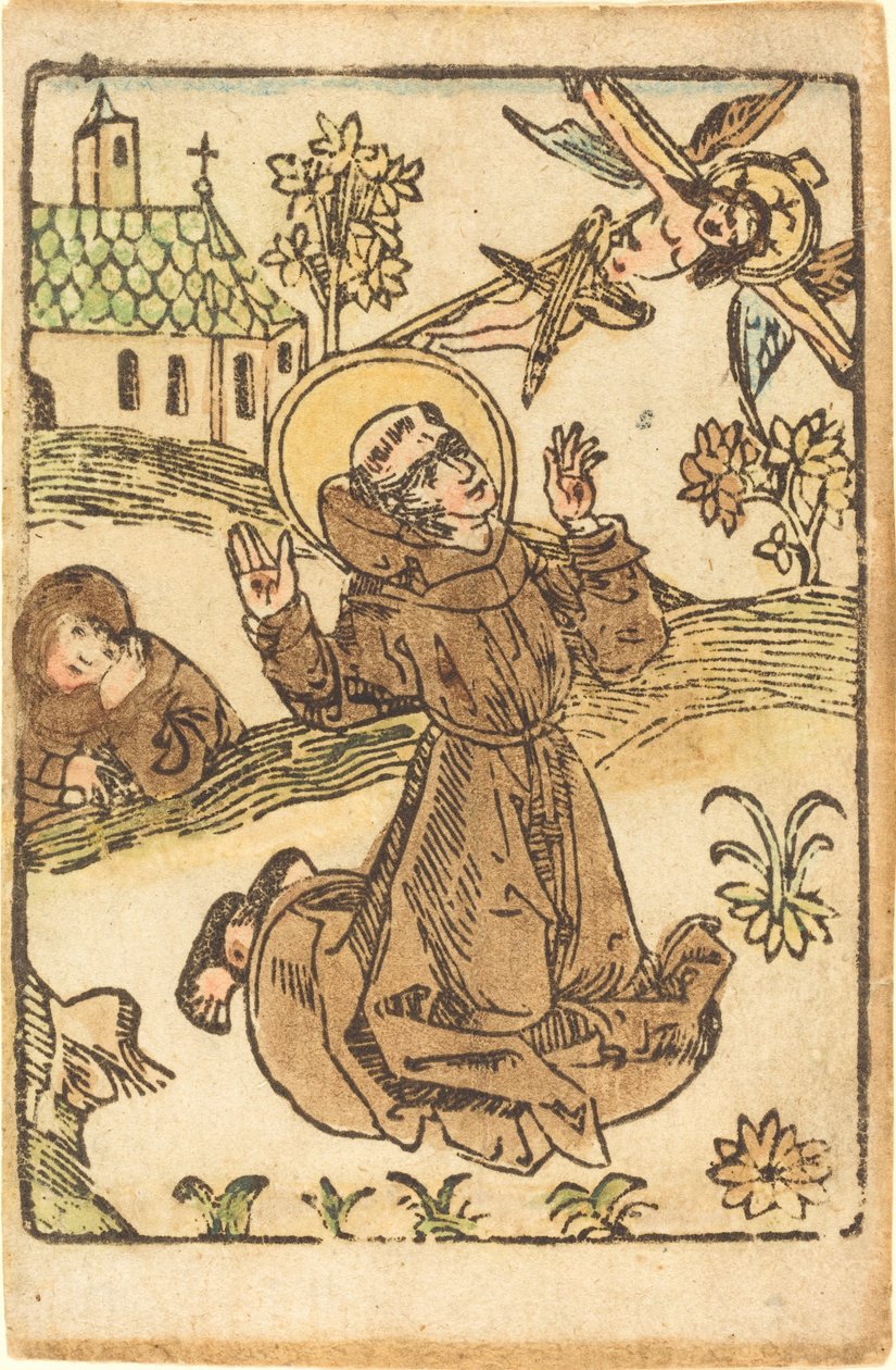 Saint Francis mottar Stigmata av German 15th Century