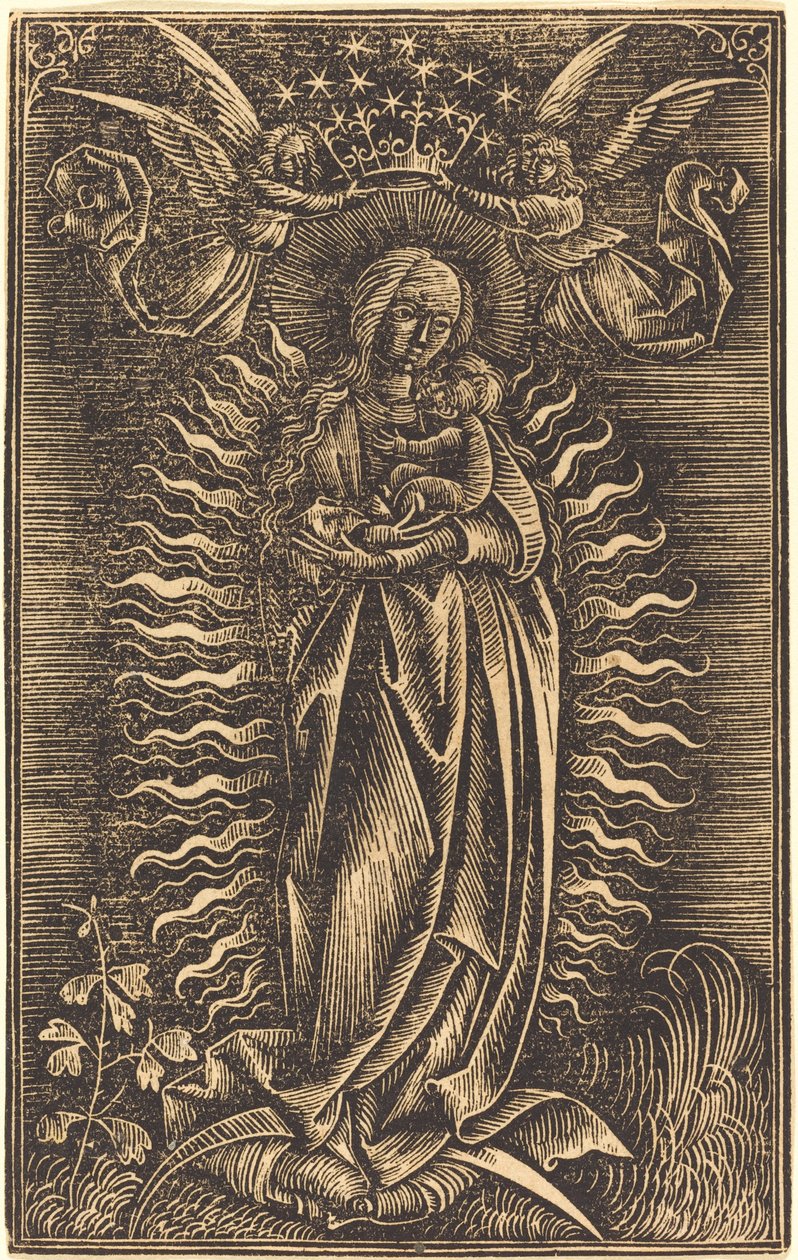 Jomfruen kronet av to engler av German 15th Century