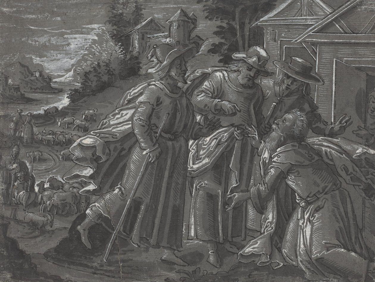 Abraham underholder englene [verso] av German 16th Century